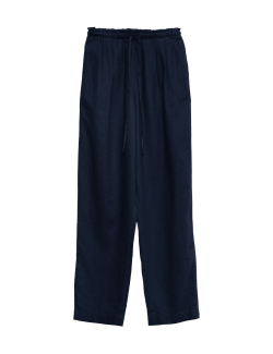 Mírně zúžené kalhoty s elastickým pasem s vysokým podílem lnu