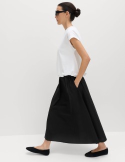 Pure Cotton Poplin Tie Side Midi Skirt