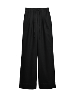 Kalhoty se stahovací šňůrkou, širokými nohavicemi a vysokým podílem lnu