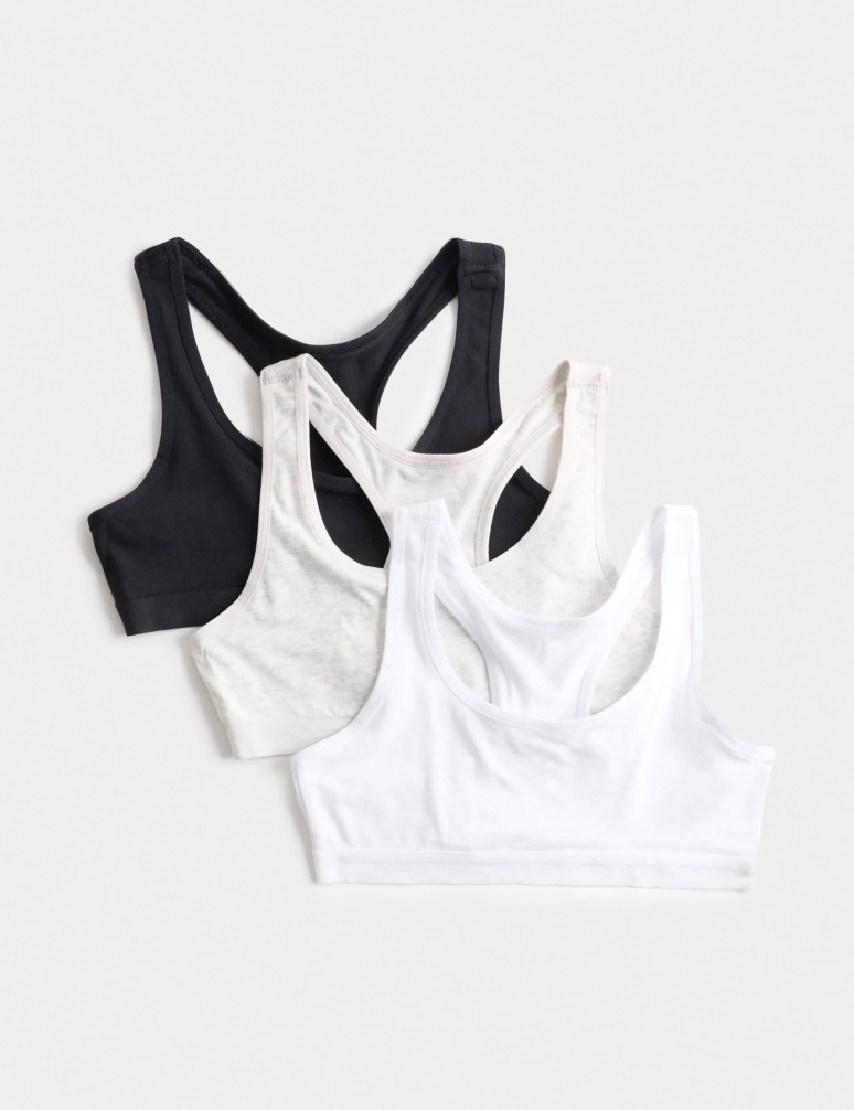 3 Pack Cotton with Stretch Racer Crop Tops (6-16 Yrs)