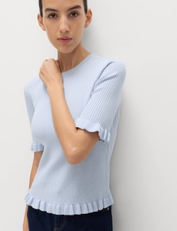Ribbed Frill Detail Knitted Top