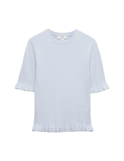 Žebrovaný pletený top s volánky