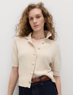 Cotton Rich Textured Cropped Cardigan
