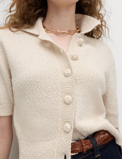 Cotton Rich Textured Cropped Cardigan