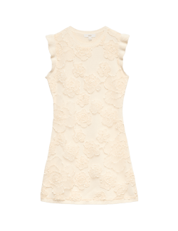 Floral Textured Knitted Mini Dress