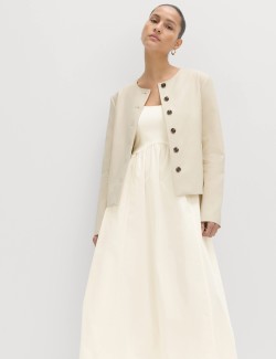 Cotton Rich Square Neck Midi Waisted Dress