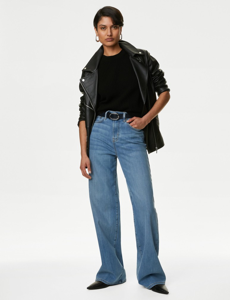 Lyocell™ Blend High Waisted Wide Leg Jeans