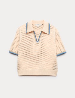 Cotton Rich Textured Cropped Knitted Top