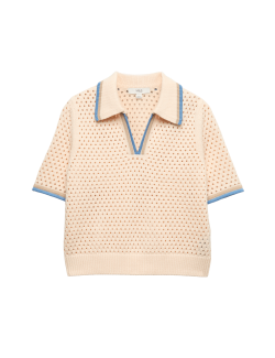 Cotton Rich Textured Cropped Knitted Top