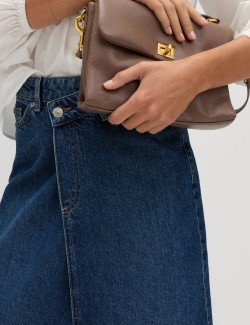 Zavinovací asymetrická džínová midi sukně z čisté bavlny