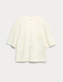 Flower Knitted Top With Wool