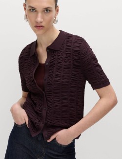 Textured Collared Fitted Cardigan