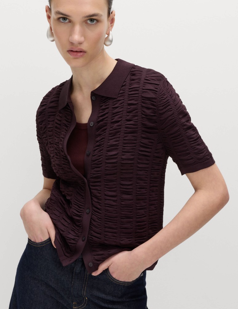 Textured Collared Fitted Cardigan