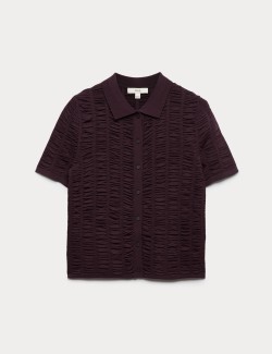 Textured Collared Fitted Cardigan