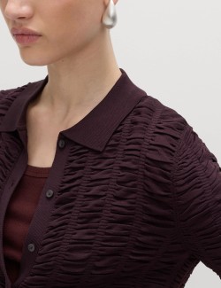 Textured Collared Fitted Cardigan