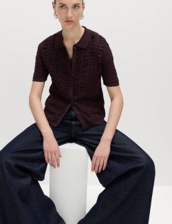 Textured Collared Fitted Cardigan