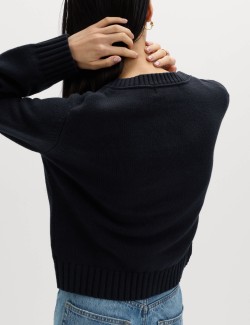 Cotton Rich Crew Neck Button Front Cardigan