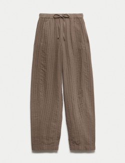 Pruhované zúžené kalhoty s lnem