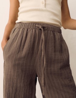Pruhované zúžené kalhoty s lnem