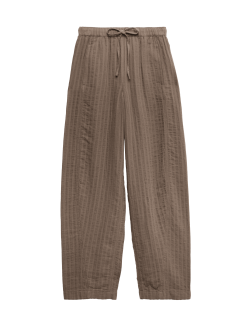 Pruhované zúžené kalhoty s lnem