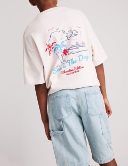 Proužkované džínové šortky s kapsami (6–16 let)