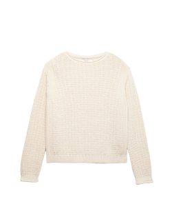 Texturovaný svetr s výstřihem ke krku s vysokým podílem bavlny