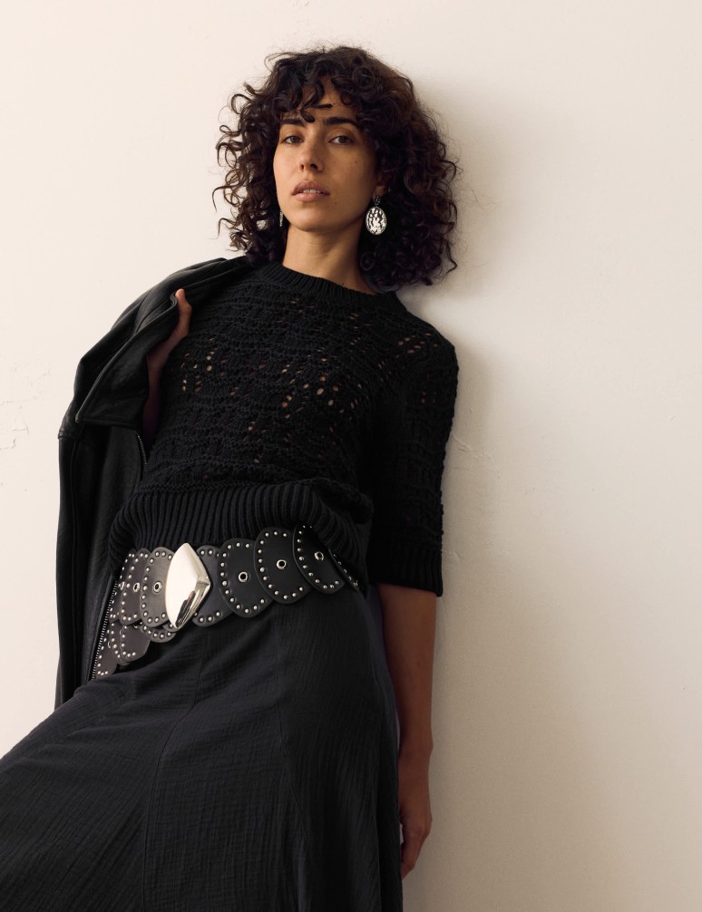 Pure Cotton Pointelle Knitted T-Shirt