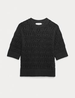 Pure Cotton Pointelle Knitted T-Shirt