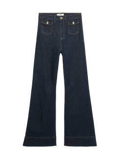 Džíny s vysokým pasem a rozšířenými nohavicemi a kapsami