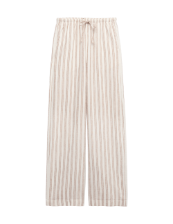 Kalhoty se stahovací šňůrkou, širokými nohavicemi a vysokým podílem lnu