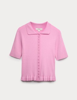 Ribbed Frill Detail Collared Cardigan