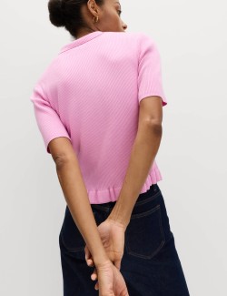 Ribbed Frill Detail Collared Cardigan