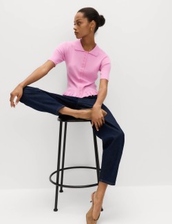 Ribbed Frill Detail Collared Cardigan