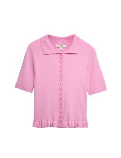 Ribbed Frill Detail Collared Cardigan