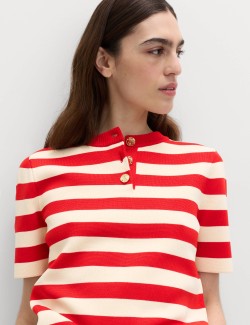 Striped Round Neck Knitted Slim Fit Top
