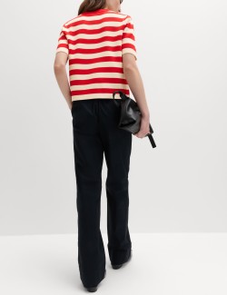 Striped Round Neck Knitted Slim Fit Top