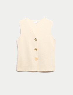 V-Neck Button Front Knitted Waistcoat