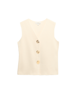 V-Neck Button Front Knitted Waistcoat