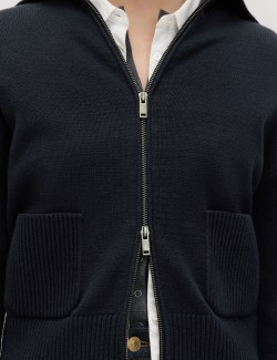 Cotton Rich Pocket Detail Collared Knitted Jacket