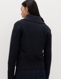 Cotton Rich Pocket Detail Collared Knitted Jacket