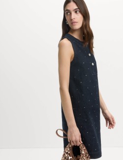 Denim Embellished Mini Shift Dress