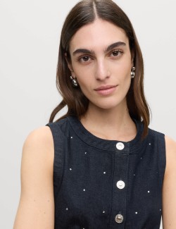 Denim Embellished Mini Shift Dress
