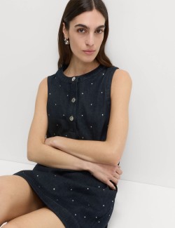 Denim Embellished Mini Shift Dress