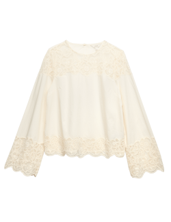 Vyšívaný top z čisté bavlny s prostřihy