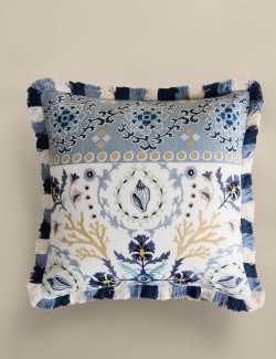 Vyšívaný polštář s pobřežním motivem, z čisté bavlny