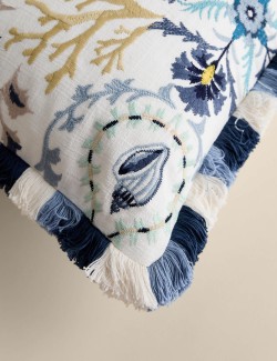 Vyšívaný polštář s pobřežním motivem, z čisté bavlny