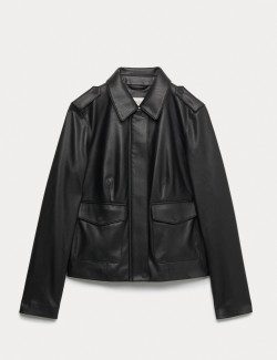 Faux Leather Harrington Jacket