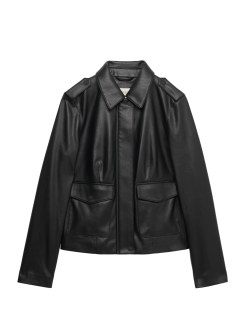 Faux Leather Harrington Jacket