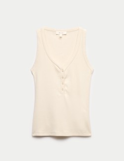 Cotton Modal Blend Scoop Neck Henley Vest