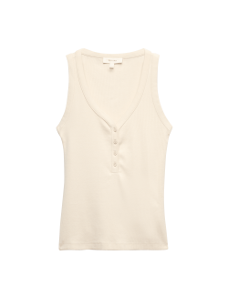 Cotton Modal Blend Scoop Neck Henley Vest